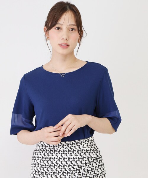 COUP DE CHANCE(クードシャンス)の「【手洗い可/日本製】異素材ドッキングのプルオーバー(Tシャツ/カットソー・レディース・ホワイト/ブルー系その他/ピンク系その他/ブラック・36/34/40/38)」の3枚目の写真