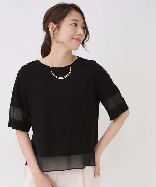 COUP DE CHANCE(クードシャンス)の「【手洗い可/日本製】異素材ドッキングのプルオーバー(Tシャツ/カットソー・レディース・ホワイト/ブルー系その他/ピンク系その他/ブラック・36/34/40/38)」の2枚目の写真