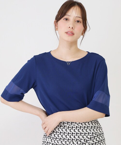 COUP DE CHANCE(クードシャンス)の「【手洗い可/日本製】異素材ドッキングのプルオーバー(Tシャツ/カットソー・レディース・ホワイト/ブルー系その他/ピンク系その他/ブラック・36/34/40/38)」の5枚目の写真