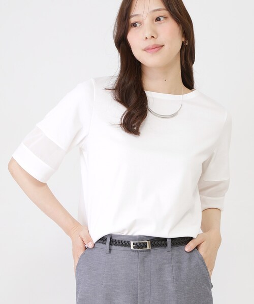 COUP DE CHANCE(クードシャンス)の「【手洗い可/日本製】異素材ドッキングのプルオーバー(Tシャツ/カットソー・レディース・ホワイト/ブルー系その他/ピンク系その他/ブラック・36/34/40/38)」の6枚目の写真