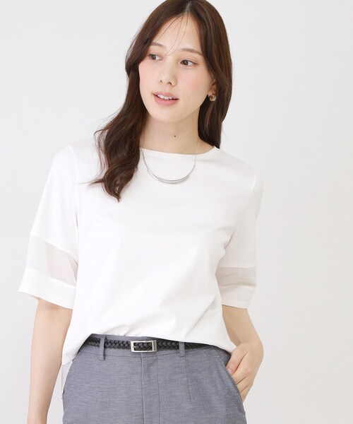 COUP DE CHANCE(クードシャンス)の「【手洗い可/日本製】異素材ドッキングのプルオーバー(Tシャツ/カットソー・レディース・ホワイト/ブルー系その他/ピンク系その他/ブラック・36/34/40/38)」の7枚目の写真