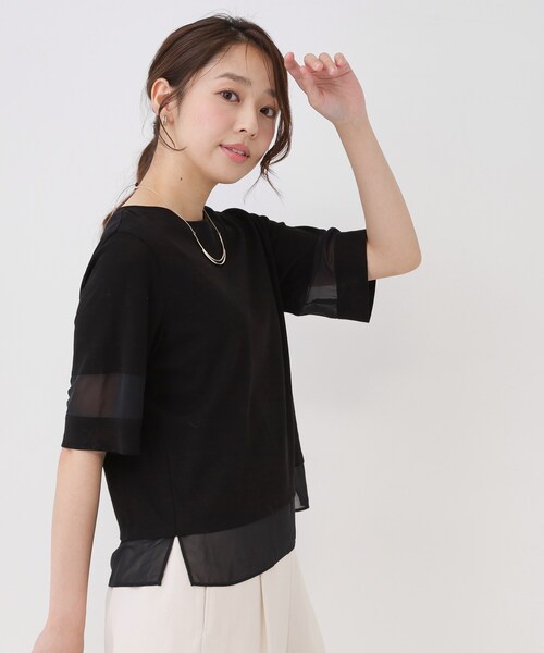 COUP DE CHANCE(クードシャンス)の「【手洗い可/日本製】異素材ドッキングのプルオーバー(Tシャツ/カットソー・レディース・ホワイト/ブルー系その他/ピンク系その他/ブラック・36/34/40/38)」の10枚目の写真