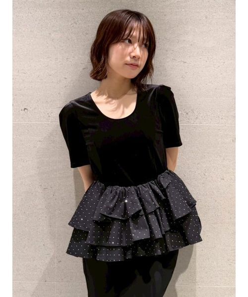 LILY BROWN(リリーブラウン)の「ベロアペプラムフリルトップス(Tシャツ/カットソー・レディース・ブラック/ピンク/ホワイト・F)」の4枚目の写真