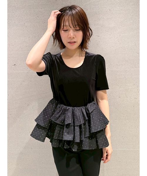 LILY BROWN(リリーブラウン)の「ベロアペプラムフリルトップス(Tシャツ/カットソー・レディース・ブラック/ピンク/ホワイト・F)」の7枚目の写真