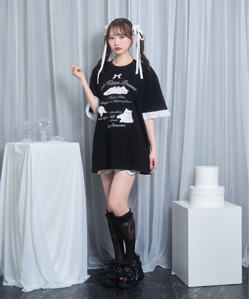 Honey Cinnamon(ハニーシナモン)の「ribbon kitten Tシャツ(Tシャツ/カットソー・レディース・ブラック/ピンク・FREE)」の15枚目の写真