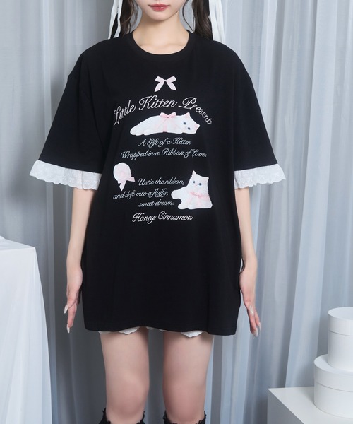 Honey Cinnamon(ハニーシナモン)の「ribbon kitten Tシャツ(Tシャツ/カットソー・レディース・ブラック/ピンク・FREE)」の14枚目の写真