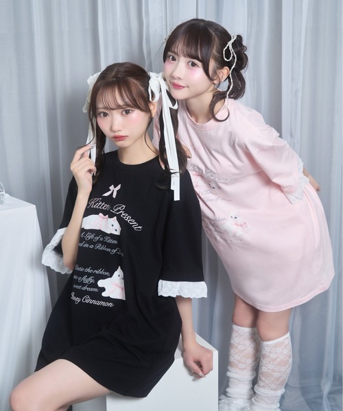 Honey Cinnamon(ハニーシナモン)の「ribbon kitten Tシャツ(Tシャツ/カットソー・レディース・ブラック/ピンク・FREE)」の18枚目の写真