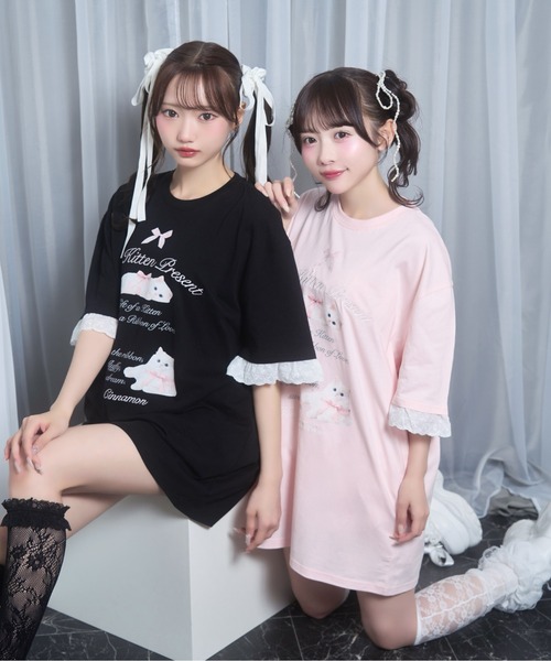 Honey Cinnamon(ハニーシナモン)の「ribbon kitten Tシャツ(Tシャツ/カットソー・レディース・ブラック/ピンク・FREE)」の17枚目の写真