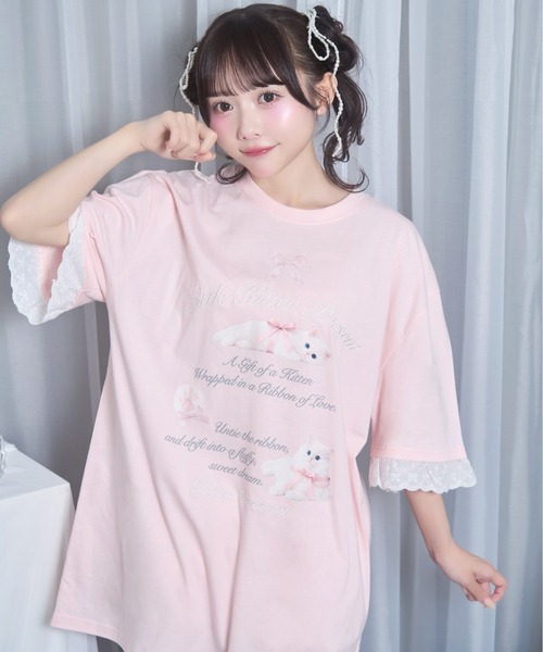 Honey Cinnamon(ハニーシナモン)の「ribbon kitten Tシャツ(Tシャツ/カットソー・レディース・ブラック/ピンク・FREE)」の9枚目の写真