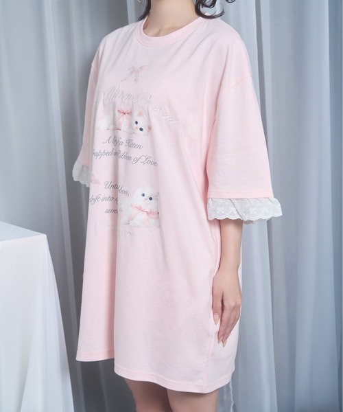 Honey Cinnamon(ハニーシナモン)の「ribbon kitten Tシャツ(Tシャツ/カットソー・レディース・ブラック/ピンク・FREE)」の6枚目の写真