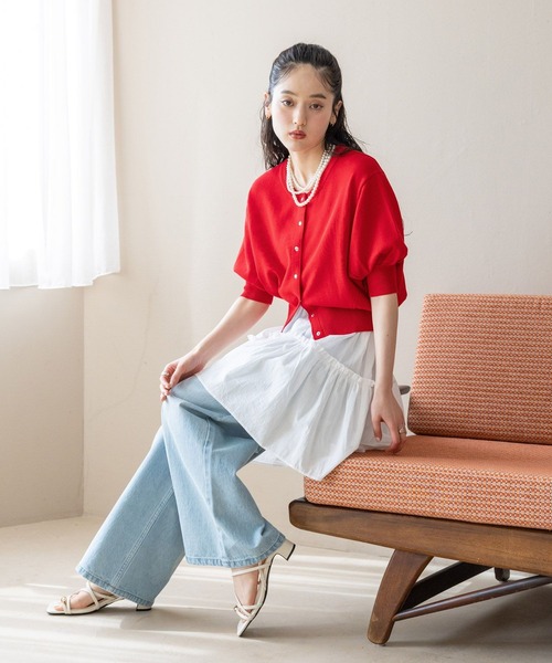 RAGEBLUE（レイジブルー）の「＜Bloomy Yarn Knit＞ショートドルマンカーディガン（カーディガン/ボレロ・レディース・ブラック/レッド/ピンク/ブルー・FREE）」の16枚目の写真