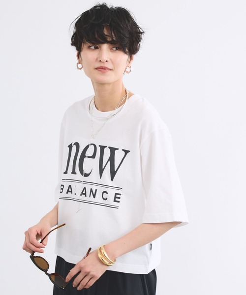BARNYARDSTORM(バンヤードストーム)の「【New Balance】ニューバランス / クルーTシャツ(Tシャツ/カットソー・レディース・ホワイト/スカイブルー・1/2)」の4枚目の写真