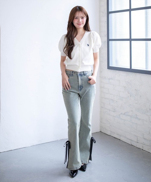 U.S. POLO ASSN.(ユーエスポロアッスン)の「【U.S. POLO ASSN.】clear 別注 パフスリーブ半袖コンパクトニットカーディガン(ニット/セーター・レディース・イエロー系その他/アイボリー/ネイビー・F)」の8枚目の写真
