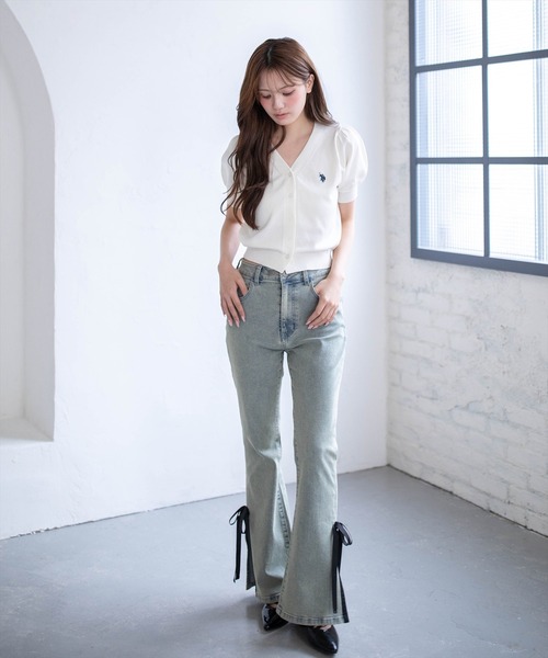 U.S. POLO ASSN.(ユーエスポロアッスン)の「【U.S. POLO ASSN.】clear 別注 パフスリーブ半袖コンパクトニットカーディガン(ニット/セーター・レディース・イエロー系その他/アイボリー/ネイビー・F)」の10枚目の写真