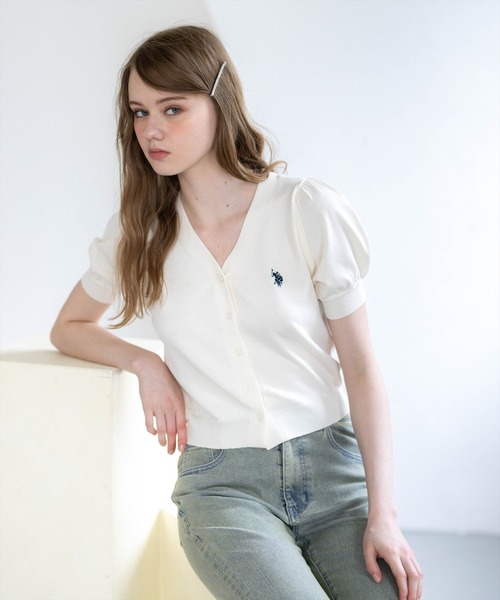 U.S. POLO ASSN.(ユーエスポロアッスン)の「【U.S. POLO ASSN.】clear 別注 パフスリーブ半袖コンパクトニットカーディガン(ニット/セーター・レディース・イエロー系その他/アイボリー/ネイビー・F)」の5枚目の写真