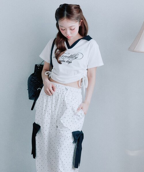 OLIVE des OLIVE（オリーブデオリーブ）の「ロゴ刺繍トップス（Tシャツ/カットソー・レディース・オフホワイト/ベージュ/ブラウン・FREE）」の8枚目の写真