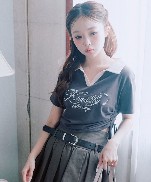OLIVE des OLIVE（オリーブデオリーブ）の「ロゴ刺繍トップス（Tシャツ/カットソー・レディース・オフホワイト/ベージュ/ブラウン・FREE）」の12枚目の写真