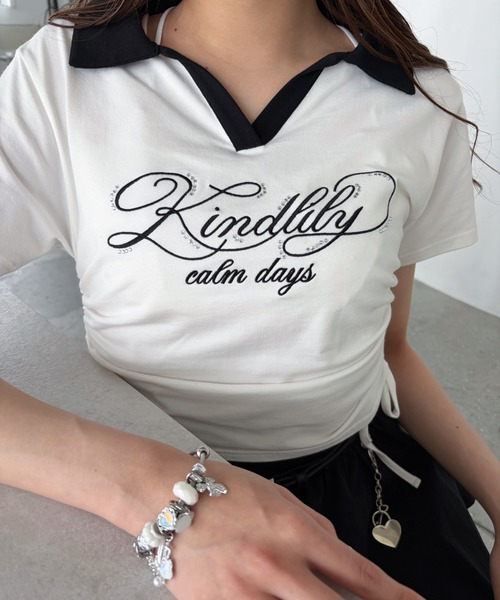 OLIVE des OLIVE（オリーブデオリーブ）の「ロゴ刺繍トップス（Tシャツ/カットソー・レディース・オフホワイト/ベージュ/ブラウン・FREE）」の2枚目の写真