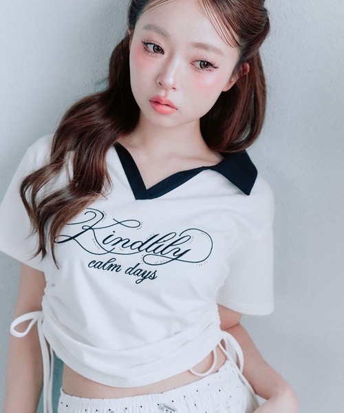 OLIVE des OLIVE（オリーブデオリーブ）の「ロゴ刺繍トップス（Tシャツ/カットソー・レディース・オフホワイト/ベージュ/ブラウン・FREE）」の9枚目の写真