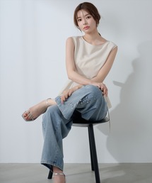 ビジューデニムワイドパンツ
