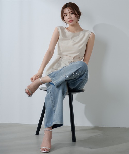 AND COUTURE(アンドクチュール)の「ビジューデニムワイドパンツ(デニムパンツ・レディース・ブルー/ブラック・SMALL/MEDIUM/LARGE)」の20枚目の写真