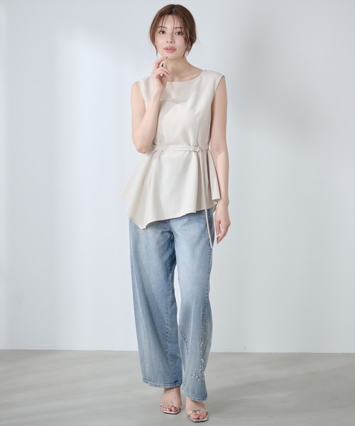 AND COUTURE(アンドクチュール)の「ビジューデニムワイドパンツ(デニムパンツ・レディース・ブルー/ブラック・SMALL/MEDIUM/LARGE)」の22枚目の写真