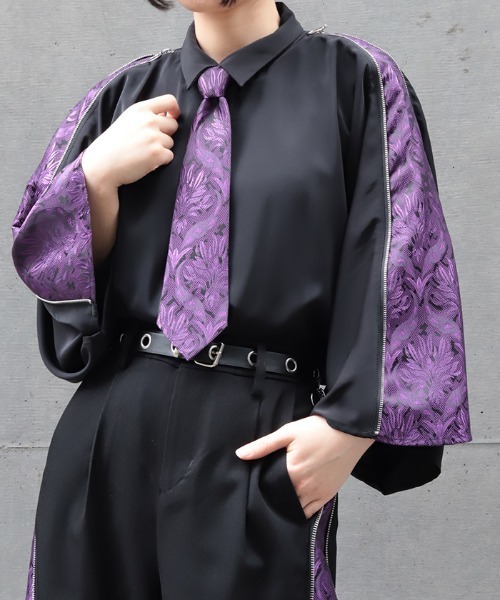 REZEN(リゼン)の「蓮JQタイ付ジップシャツ(シャツ/ブラウス・メンズ・レッドパープル/ターコイズブルー/ローズ・LARGE/MEDIUM)」の2枚目の写真