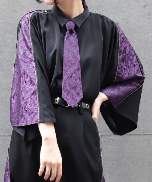 REZEN(リゼン)の「蓮JQタイ付ジップシャツ(シャツ/ブラウス・メンズ・レッドパープル/ターコイズブルー/ローズ・LARGE/MEDIUM)」の4枚目の写真