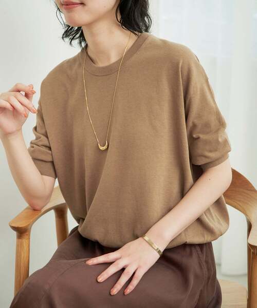 SLOBE IENA(スローブイエナ)の「《WEB限定/追加/シリーズあり》コットンキュプラハーフスリーブプルオーバー(ニット/セーター・レディース・チャコールグレー/アイボリー/ベージュ/ピンク・FREE)」の6枚目の写真