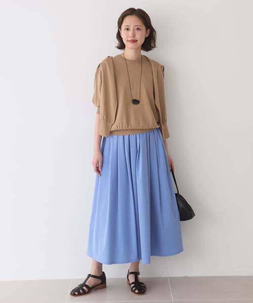 SLOBE IENA(スローブイエナ)の「《WEB限定/追加/シリーズあり》コットンキュプラハーフスリーブプルオーバー(ニット/セーター・レディース・チャコールグレー/アイボリー/ベージュ/ピンク・FREE)」の7枚目の写真