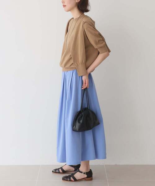 SLOBE IENA(スローブイエナ)の「《WEB限定/追加/シリーズあり》コットンキュプラハーフスリーブプルオーバー(ニット/セーター・レディース・チャコールグレー/アイボリー/ベージュ/ピンク・FREE)」の8枚目の写真