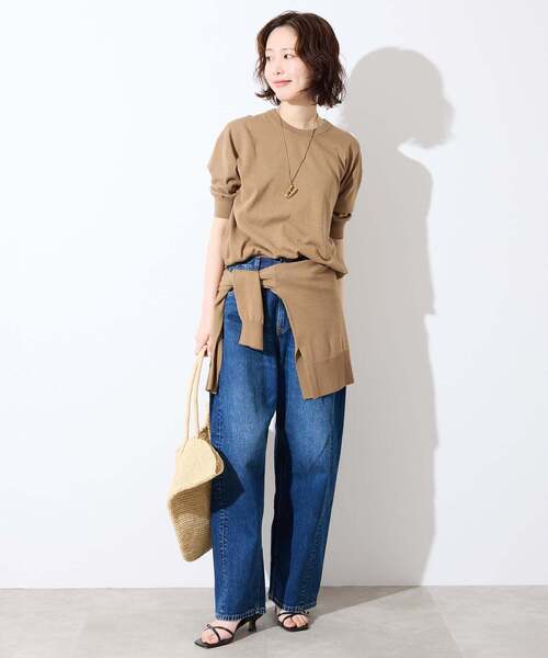 SLOBE IENA(スローブイエナ)の「《WEB限定/追加/シリーズあり》コットンキュプラハーフスリーブプルオーバー(ニット/セーター・レディース・チャコールグレー/アイボリー/ベージュ/ピンク・FREE)」の10枚目の写真