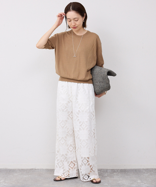 SLOBE IENA(スローブイエナ)の「《WEB限定/追加/シリーズあり》コットンキュプラハーフスリーブプルオーバー(ニット/セーター・レディース・チャコールグレー/アイボリー/ベージュ・FREE)」の13枚目の写真