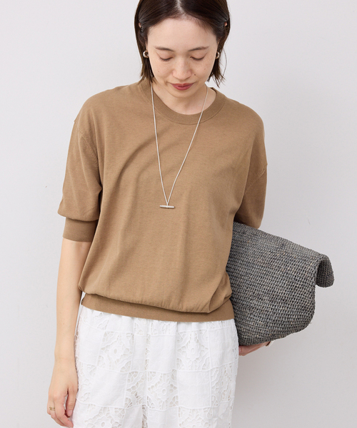 SLOBE IENA(スローブイエナ)の「《WEB限定/追加/シリーズあり》コットンキュプラハーフスリーブプルオーバー(ニット/セーター・レディース・チャコールグレー/アイボリー/ベージュ・FREE)」の17枚目の写真