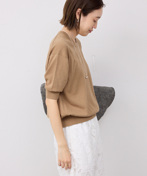 SLOBE IENA(スローブイエナ)の「《WEB限定/追加/シリーズあり》コットンキュプラハーフスリーブプルオーバー(ニット/セーター・レディース・チャコールグレー/アイボリー/ベージュ・FREE)」の18枚目の写真