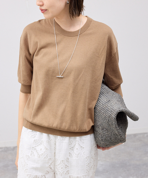 SLOBE IENA(スローブイエナ)の「《WEB限定/追加/シリーズあり》コットンキュプラハーフスリーブプルオーバー(ニット/セーター・レディース・チャコールグレー/アイボリー/ベージュ・FREE)」の20枚目の写真