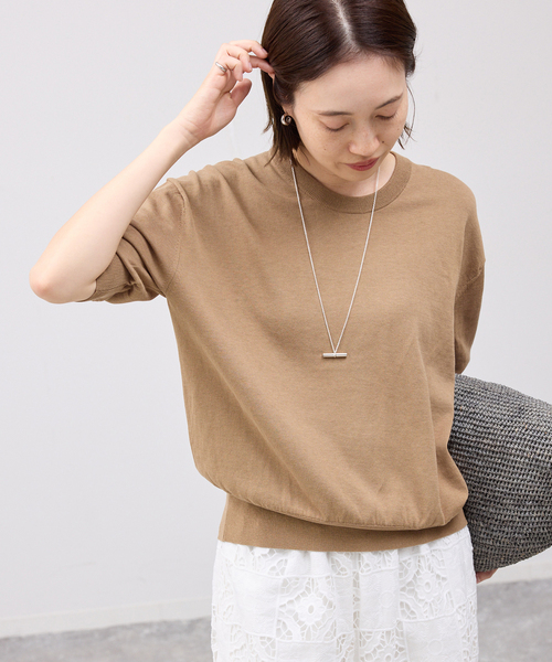 SLOBE IENA(スローブイエナ)の「《WEB限定/追加/シリーズあり》コットンキュプラハーフスリーブプルオーバー(ニット/セーター・レディース・チャコールグレー/アイボリー/ベージュ・FREE)」の21枚目の写真