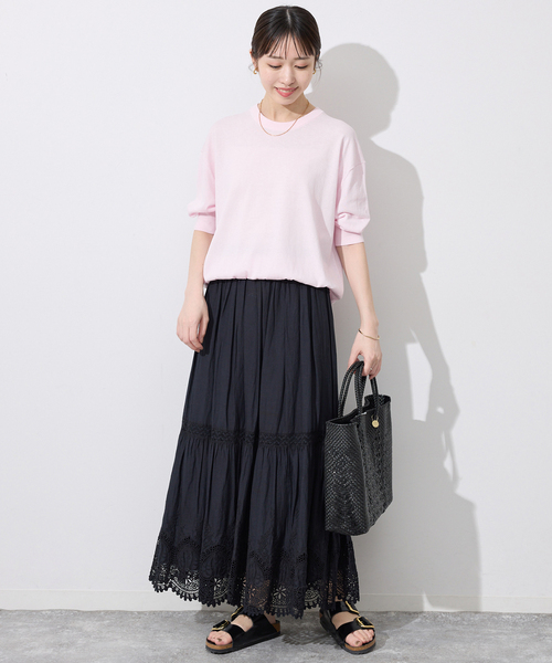 SLOBE IENA(スローブイエナ)の「《WEB限定/追加/シリーズあり》コットンキュプラハーフスリーブプルオーバー(ニット/セーター・レディース・チャコールグレー/アイボリー/ベージュ・FREE)」の22枚目の写真