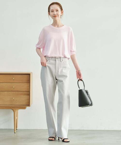 SLOBE IENA(スローブイエナ)の「《WEB限定/追加/シリーズあり》コットンキュプラハーフスリーブプルオーバー(ニット/セーター・レディース・チャコールグレー/アイボリー/ベージュ/ピンク・FREE)」の22枚目の写真