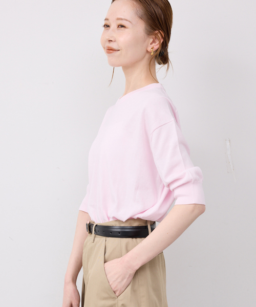 SLOBE IENA(スローブイエナ)の「《WEB限定/追加/シリーズあり》コットンキュプラハーフスリーブプルオーバー(ニット/セーター・レディース・チャコールグレー/アイボリー/ベージュ・FREE)」の4枚目の写真