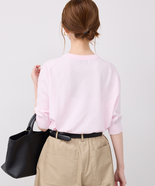 SLOBE IENA(スローブイエナ)の「《WEB限定/追加/シリーズあり》コットンキュプラハーフスリーブプルオーバー(ニット/セーター・レディース・チャコールグレー/アイボリー/ベージュ・FREE)」の5枚目の写真