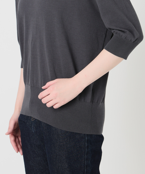 SLOBE IENA(スローブイエナ)の「《WEB限定/追加/シリーズあり》コットンキュプラハーフスリーブプルオーバー(ニット/セーター・レディース・チャコールグレー/アイボリー/ベージュ・FREE)」の12枚目の写真
