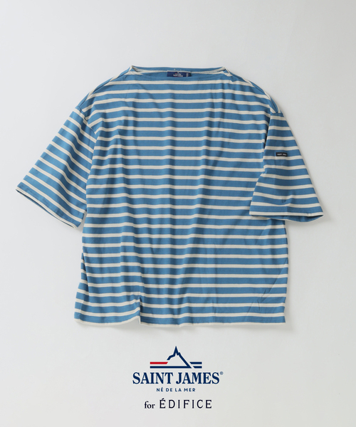 SAINT JAMES(セントジェームス)の「SAINT JAMES (セントジェームス) 別注 PIRIAC LOOSE / ピリアック ルーズ(Tシャツ/カットソー・メンズ・ブルー/ホワイト・6/5/4)」の2枚目の写真