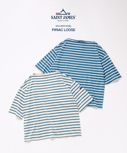 SAINT JAMES(セントジェームス)の「SAINT JAMES (セントジェームス) 別注 PIRIAC LOOSE / ピリアック ルーズ(Tシャツ/カットソー・メンズ・ブルー/ホワイト・6/5/4)」の15枚目の写真