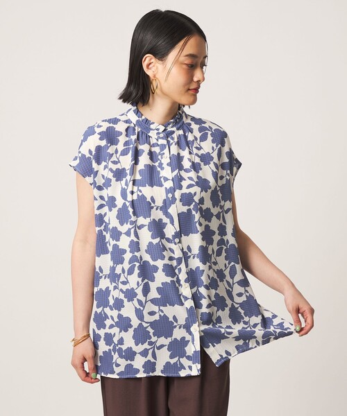 A DAY IN THE LIFE UNITED ARROWS(アデイインザライフユナイテッドアローズ)の「リップル フリルネックシャツ <A DAY IN THE LIFE>(シャツ/ブラウス・レディース・その他1/ブラック/ベージュ・FREE)」の4枚目の写真
