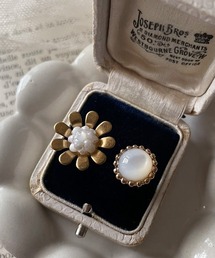 【mallelabrocante/マルラブロカント】レトロフラワーと天然石のつぶつぶフォークリング/金属アレルギー対応/サージカルステンレス316