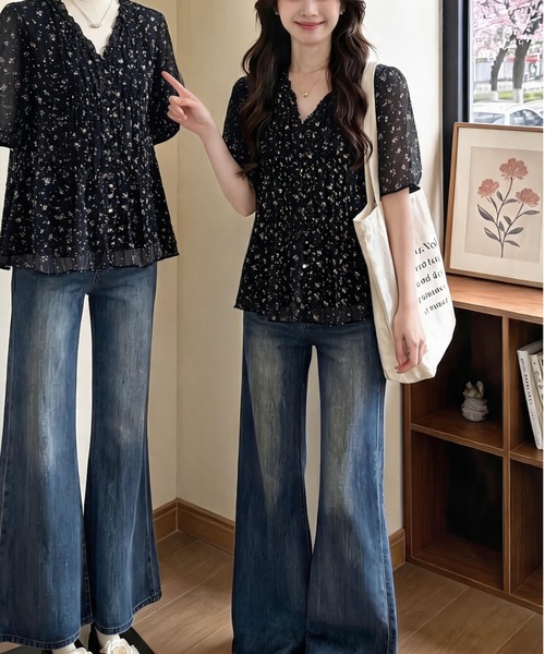 LUCPY(ラクピー)の「フラワーシフォンペプラムブラウス(シャツ/ブラウス・レディース・ブラック・XXX-LARGE/XX-LARGE/X-LARGE/LARGE)」の4枚目の写真