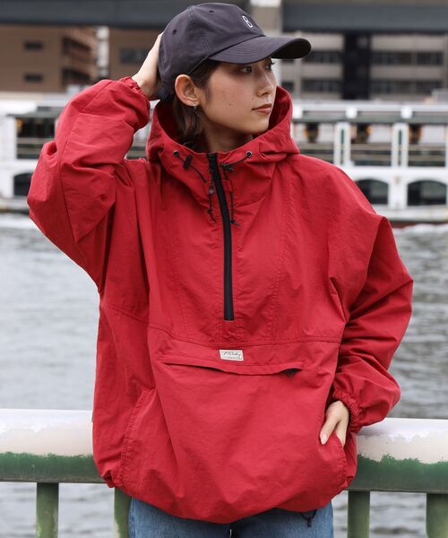 FFEIN(フェイン)の「【撥水加工】FFEIN(フェイン)アノラックジャケット / セットアップ ナイロン スタンド フルジップ 刺繍 ワンポイント ドローコード(ナイロンジャケット・メンズ・レッド/ブラック/アイボリー・SMALL/LARGE/MEDIUM)」の3枚目の写真