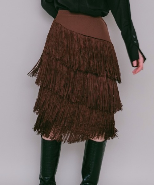 sahara(サハラ)の「【26AW PRE ORDER】Fringe Midi Skirt(スカート・レディース・ブラック/ブラウン・S/M)」の2枚目の写真
