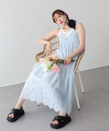 《選べる着丈》コットンレースサイドリボンキャミワンピース